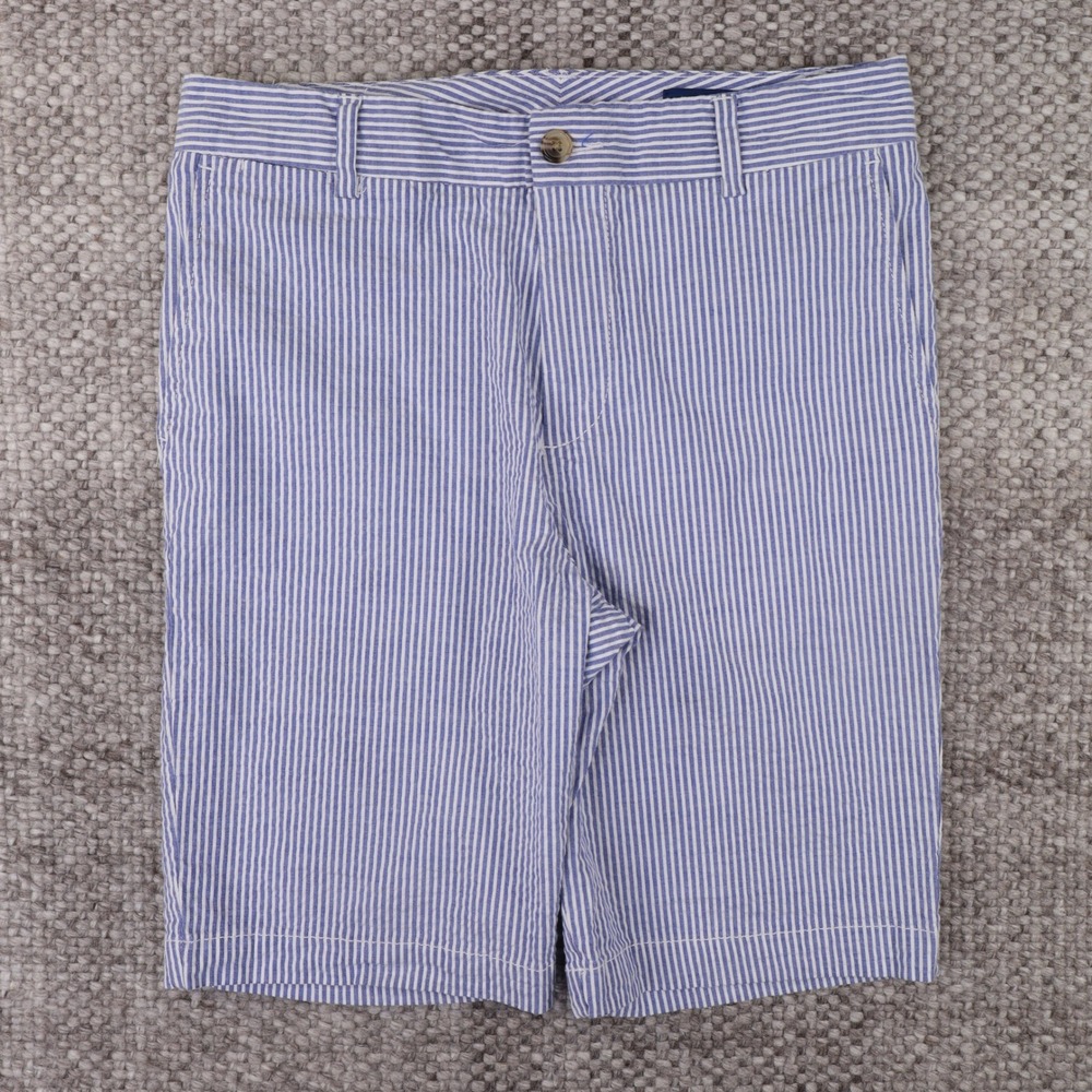 Polo Ralph Lauren Seersucker Shorts Boys 14 Blue White Striped Excellent Preppy